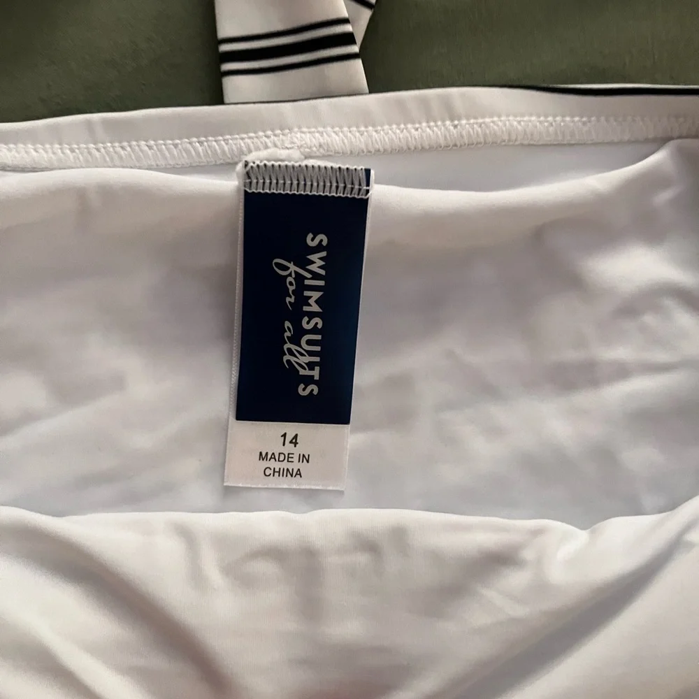 Navy blue striped high waist bikini, size 14 - Picture 2 of 4